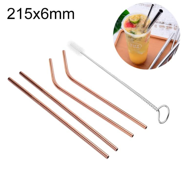 4pcs Reusable Stainless Steel Drinking Straw + Cleaner Brush Set Kit,  215*6mm-Reluova