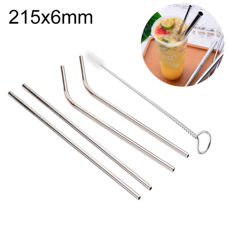 4pcs Reusable Stainless Steel Drinking Straw + Cleaner Brush Set Kit,  215*6mm-Reluova