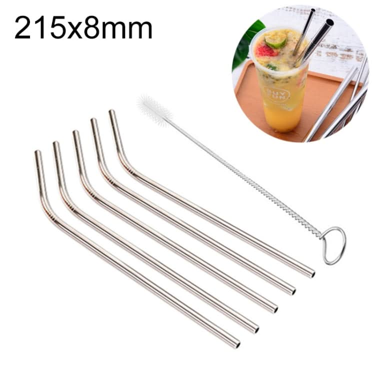 5pcs Reusable Stainless Steel Bent Drinking Straw + Cleaner Brush Set Kit,  215*8mm-Reluova