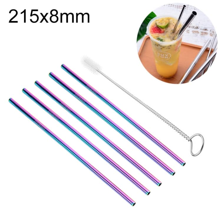 5pcs Reusable Stainless Steel Straight Drinking Straw + Cleaner Brush Set Kit,  215*8mm-Reluova