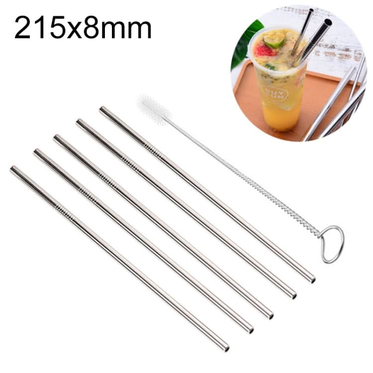 5pcs Reusable Stainless Steel Straight Drinking Straw + Cleaner Brush Set Kit,  215*8mm-Reluova