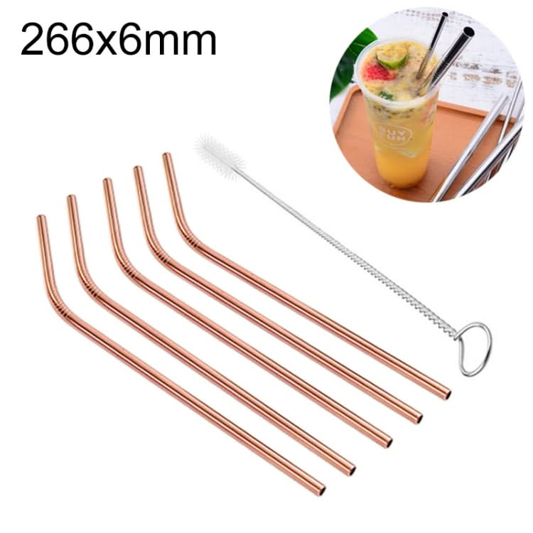 5pcs Reusable Stainless Steel Bent Drinking Straw + Cleaner Brush Set Kit,  266*6mm-Reluova