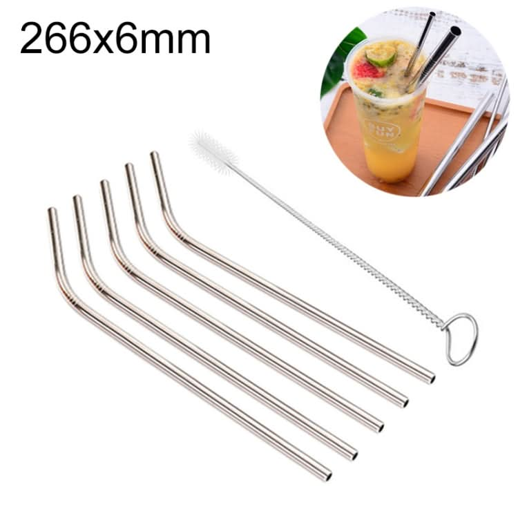 5pcs Reusable Stainless Steel Bent Drinking Straw + Cleaner Brush Set Kit,  266*6mm-Reluova