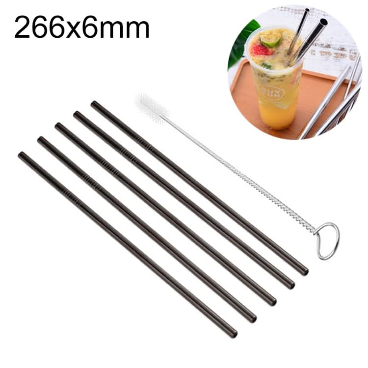 5pcs Reusable Stainless Steel Straight Drinking Straw + Cleaner Brush Set Kit,  266*6mm-Reluova