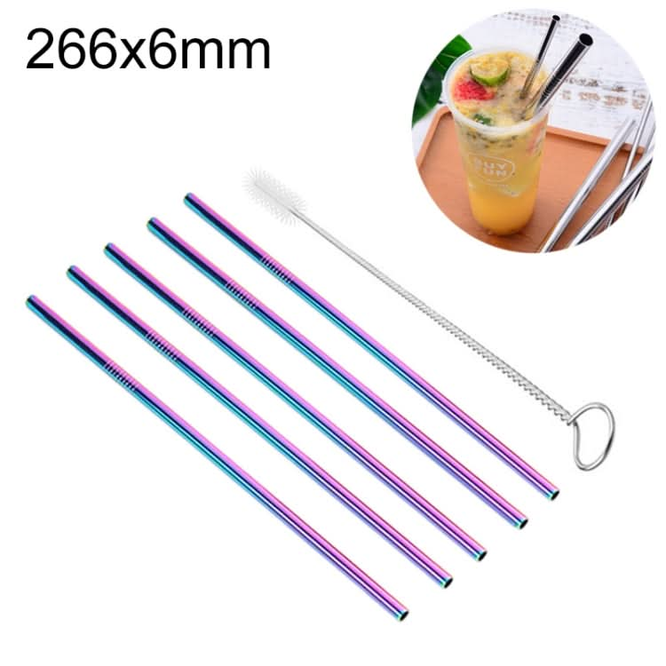 5pcs Reusable Stainless Steel Straight Drinking Straw + Cleaner Brush Set Kit,  266*6mm-Reluova