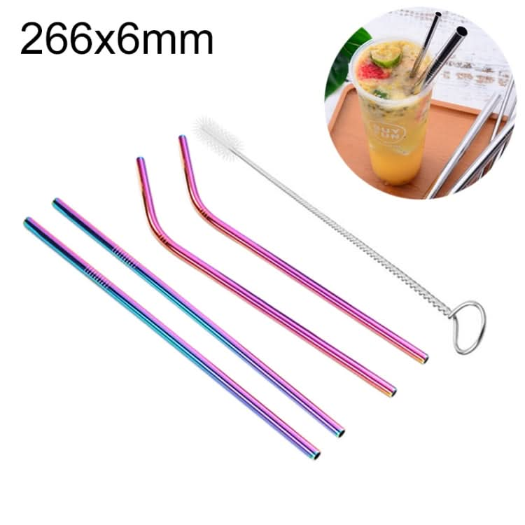 4pcs Reusable Stainless Steel Drinking Straw + Cleaner Brush Set Kit,  266*6mm-Reluova