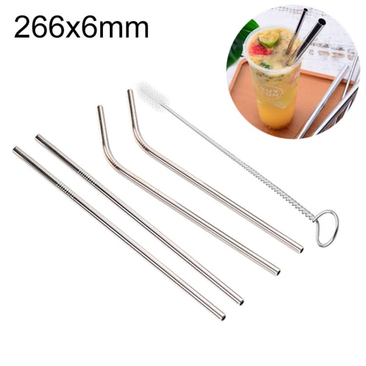 4pcs Reusable Stainless Steel Drinking Straw + Cleaner Brush Set Kit,  266*6mm-Reluova