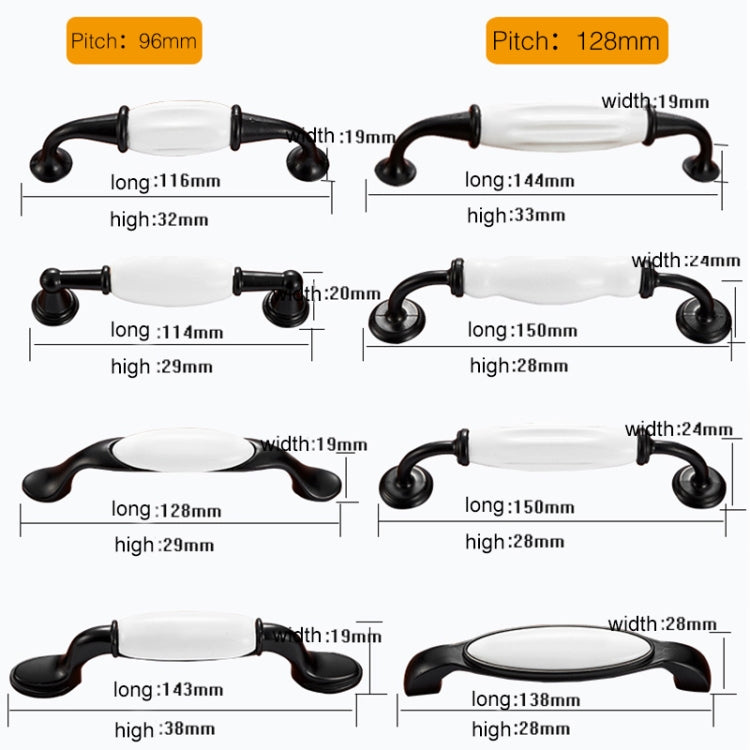 5006_96 Black and White Ceramic Closet Cabinet Handle Pitch: 96mm My Store