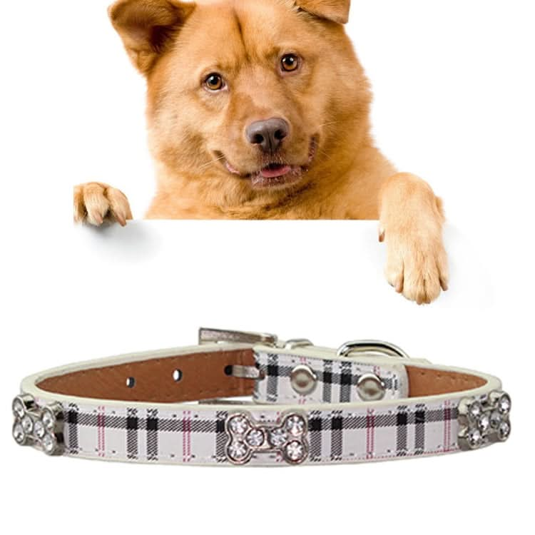 PU Leather with Bone Designs Pet Dog Collar Pet Products, Size: S, 1.5 * 37cm - Reluova