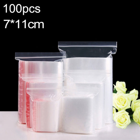 100pcs/pack PE Self Sealing Clear Zip Lock Packaging Bag, 7cm x 11cm, Custom Printing and Size are welcome