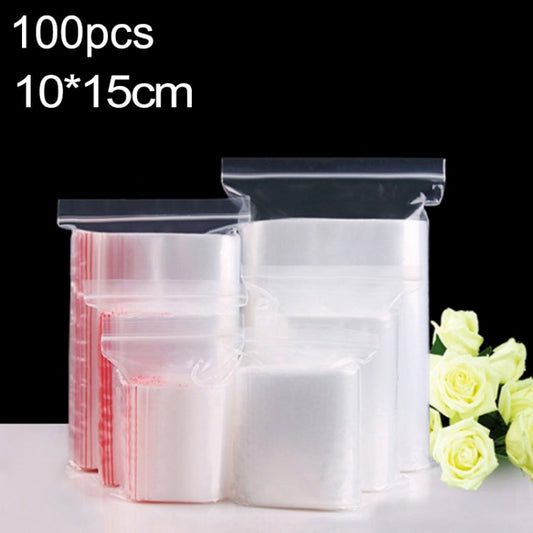 100pcs/pack PE Self Sealing Clear Zip Lock Packaging Bag, 10cm x 15cm, Custom Printing and Size are welcome