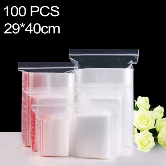 100pcs/Pack PE Self Sealing Clear Zip Lock Packaging Bag, 29cm x 40cm, Custom Printing and Size are welcome