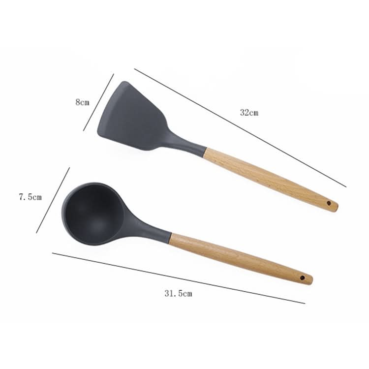 kn020 11 in 1 Wooden Handle Silicone Non-stick Spatula Spoon Kitchen Tool + Bucket Set Reluova