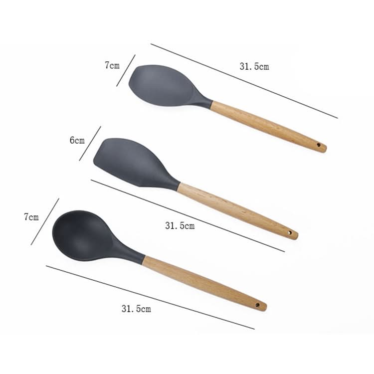 kn020 11 in 1 Wooden Handle Silicone Non-stick Spatula Spoon Kitchen Tool + Bucket Set Reluova