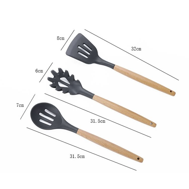 kn020 11 in 1 Wooden Handle Silicone Non-stick Spatula Spoon Kitchen Tool + Bucket Set Reluova