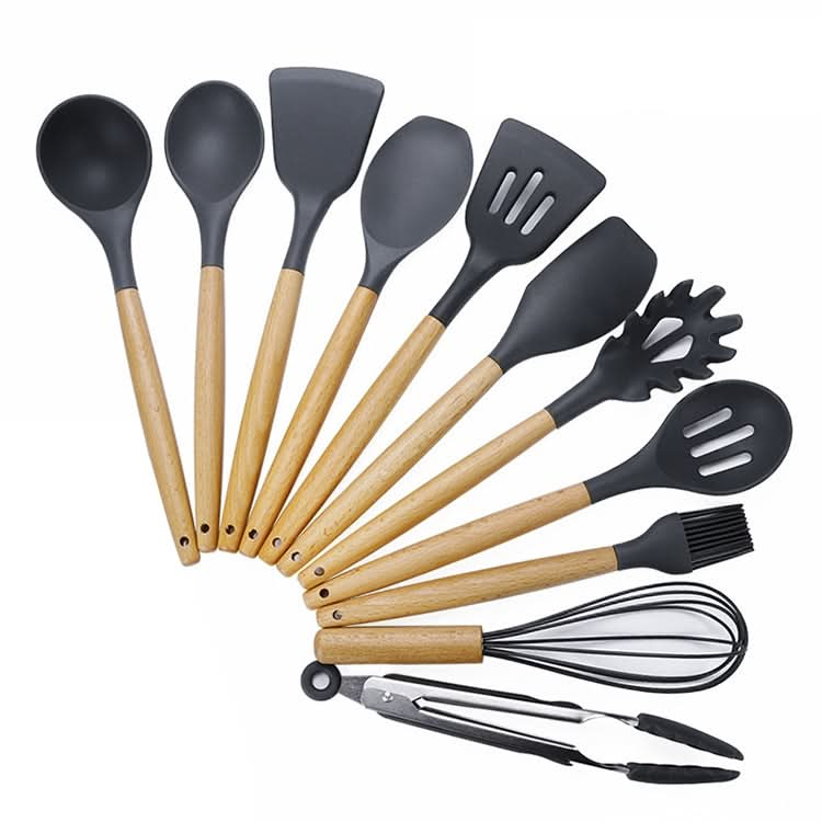 kn020 11 in 1 Wooden Handle Silicone Non-stick Spatula Spoon Kitchen Tool Set Reluova