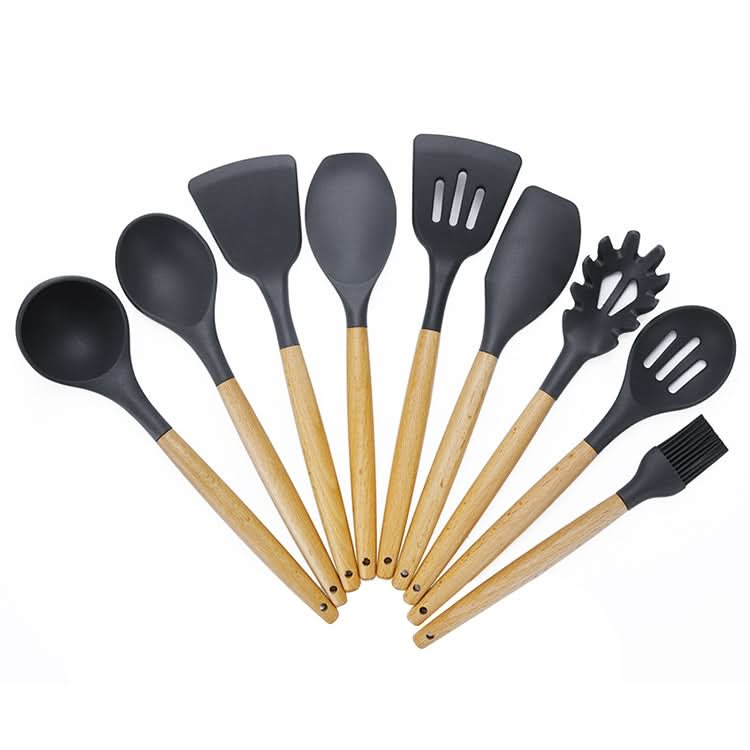 kn020 9 in 1 A Version Wooden Handle Silicone Non-stick Spatula Spoon Kitchen Tool Set Reluova