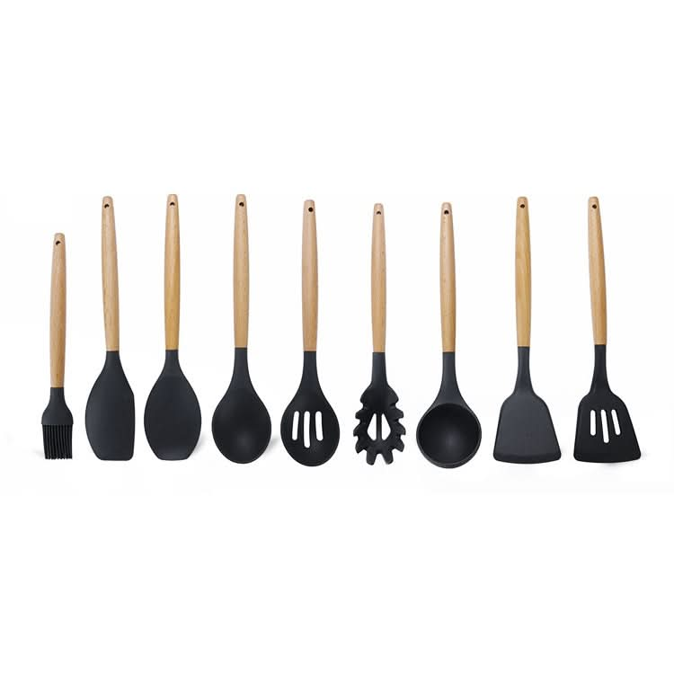 kn020 9 in 1 A Version Wooden Handle Silicone Non-stick Spatula Spoon Kitchen Tool Set Reluova