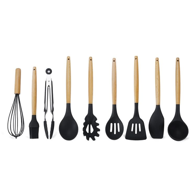 kn020 9 in 1 B Version Wooden Handle Silicone Non-stick Spatula Spoon Kitchen Tool Set Reluova