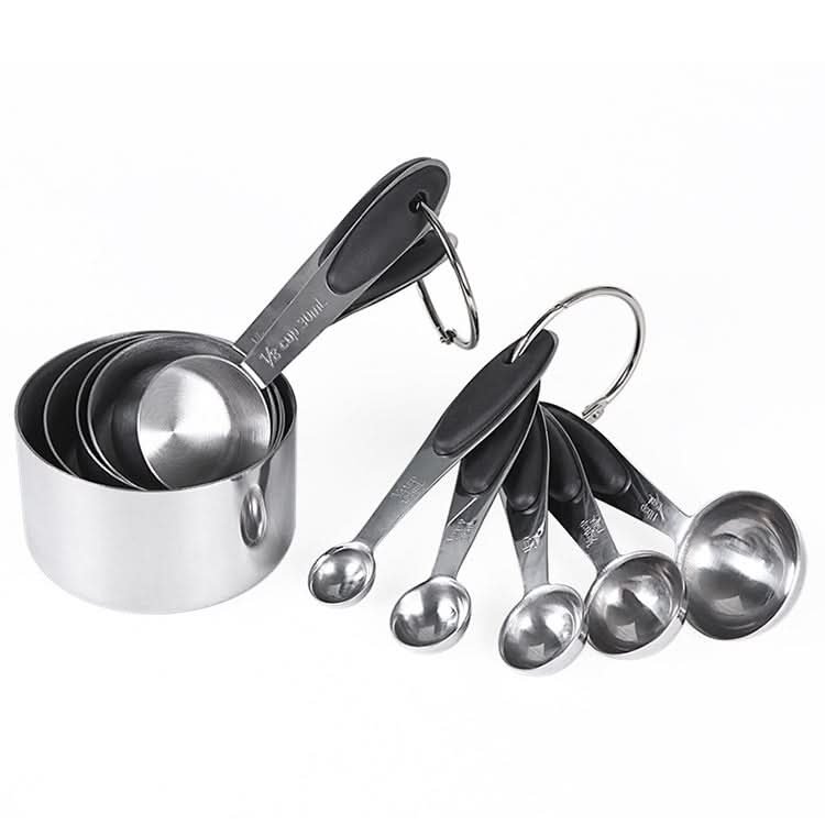 kn650 10 in 1 Black Stainless Steel Measuring Spoon Cake Mold Baking Tool Set - Reluova