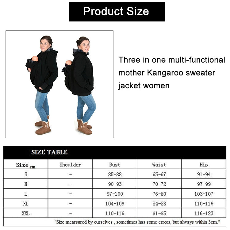 Three-in-one Multi-function Mother Kangaroo Zipper Hoodie Coat with Front Cap Size: M, Chest: 90-93cm, Waist: 70-72cm, Hip: 97-99cm My Store