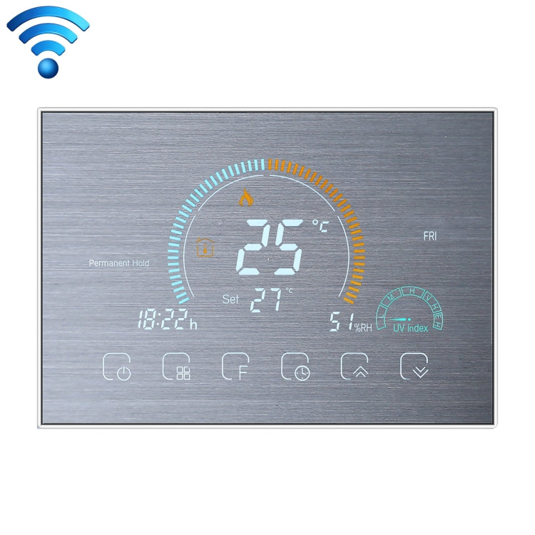 BHT-8000-GCLW-SS Brushed Stainless Steel Mirror Controlling Water/Gas Boiler Heating Energy-saving and Environmentally-friendly Smart Home Negative Display LCD Screen Round Room Thermostat with WiFi My Store