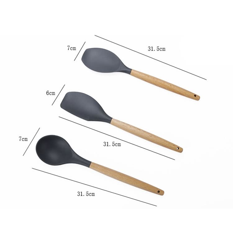 kn082 9 in 1 Wooden Handle Silicone Kitchen Tool Set with Storage Bucket Reluova