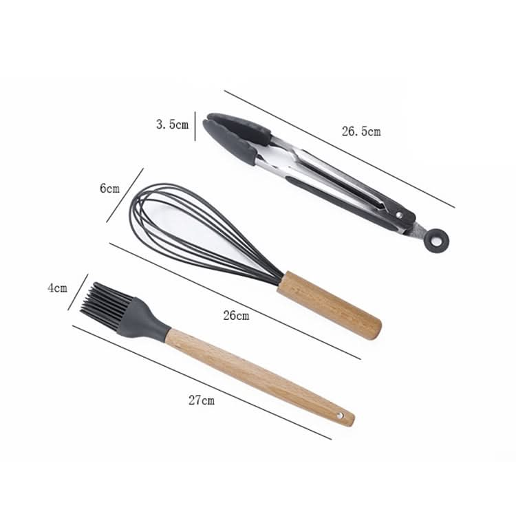 kn082 9 in 1 Wooden Handle Silicone Kitchen Tool Set with Storage Bucket Reluova