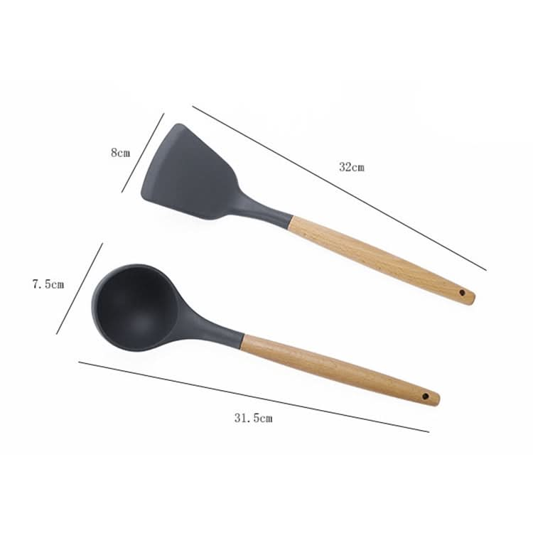 kn082 9 in 1 Wooden Handle Silicone Kitchen Tool Set with Storage Bucket Reluova