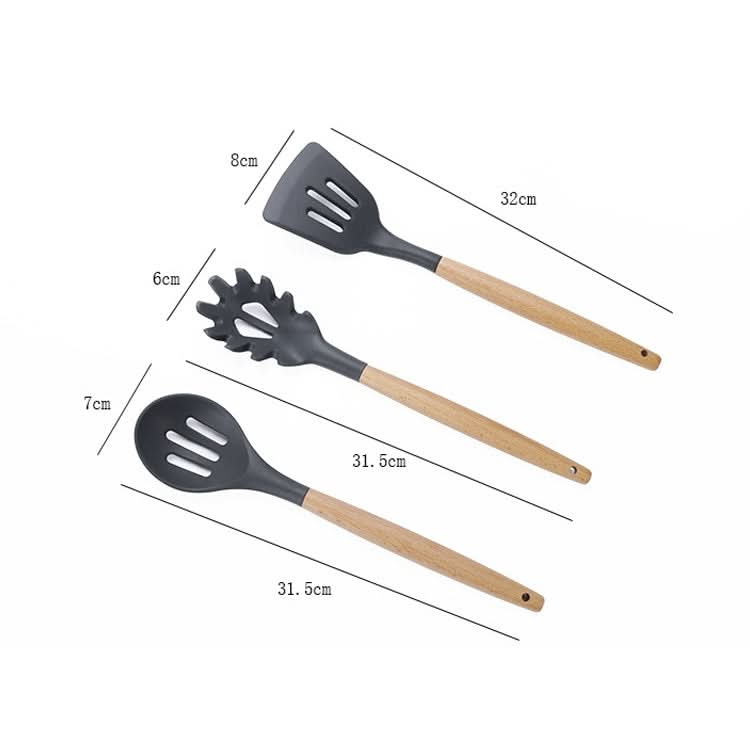 kn082 9 in 1 Wooden Handle Silicone Kitchen Tool Set with Storage Bucket Reluova