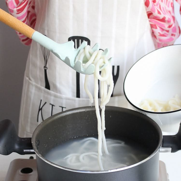 kn082 9 in 1 Wooden Handle Silicone Kitchen Tool Set with Storage Bucket Reluova