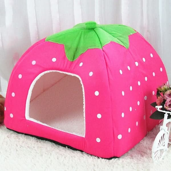 Strawberry Shaped Foldable Short Plush Pet House Nest, Size: S - Reluova