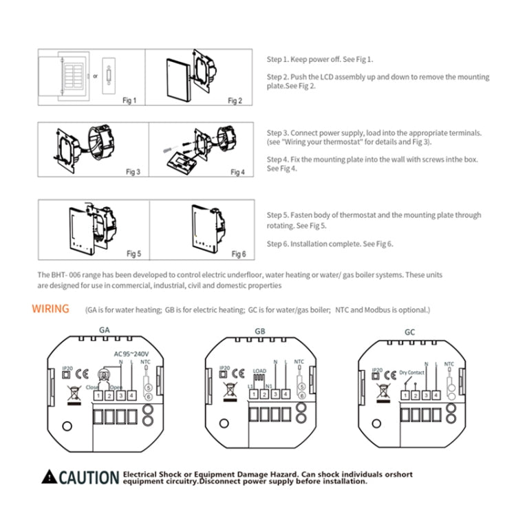 BHT-006GALW 95-240V AC 5A Smart Home Heating Thermostat for EU Box, Control Water Heating with Only Internal Sensor & WiFi Connection My Store