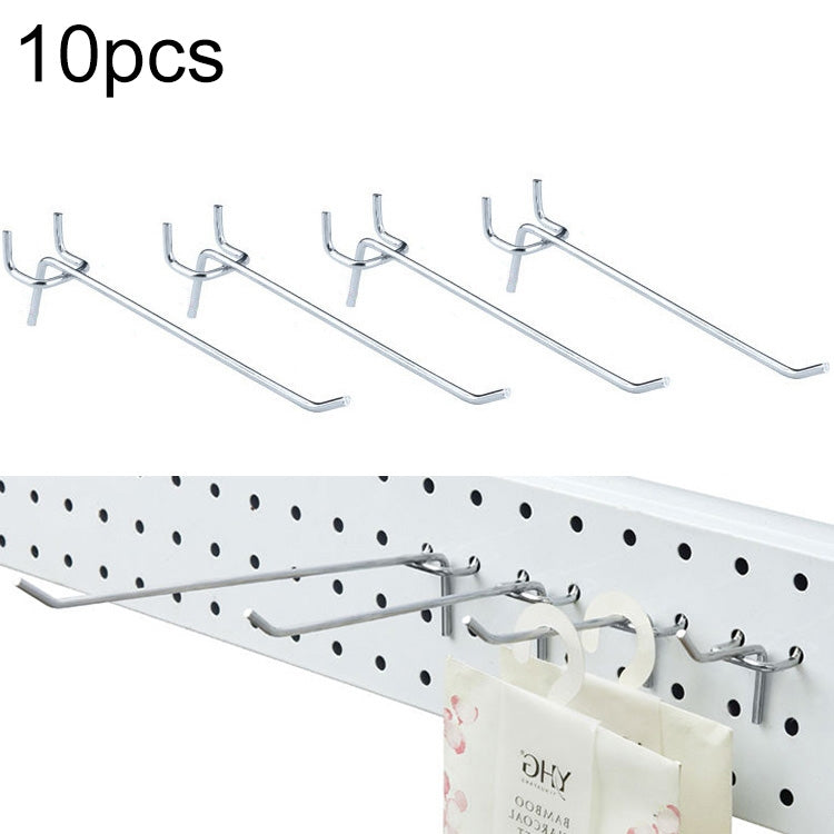 10pcs Supermarket Clothing Shop Pegboard Slat Wall Hook Shelf Hole Plate, Hole Pitch: 2.5cm, Length: 15cm, Wire Diameter: 3.3mm