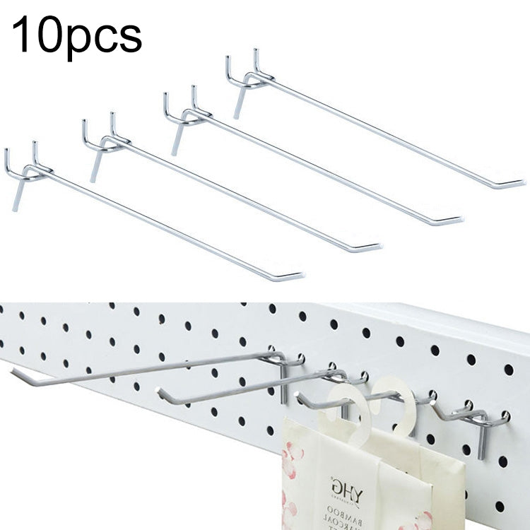 10pcs Supermarket Clothing Shop Pegboard Slat Wall Hook Shelf Hole Plate, Hole Pitch: 2.5cm, Length: 20cm, Wire Diameter: 3.3mm