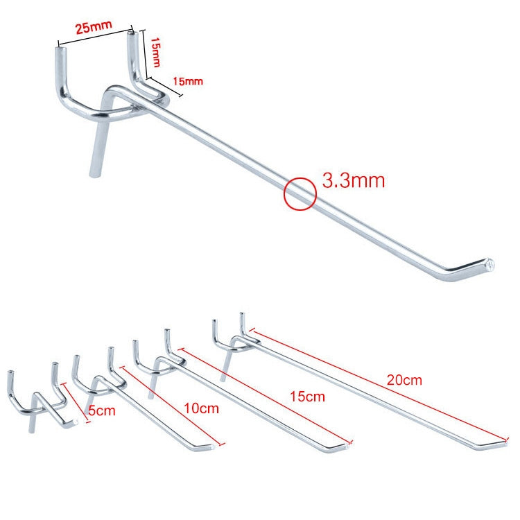 10pcs Supermarket Clothing Shop Pegboard Slat Wall Hook Shelf Hole Plate, Hole Pitch: 2.5cm, Length: 20cm, Wire Diameter: 3.3mm