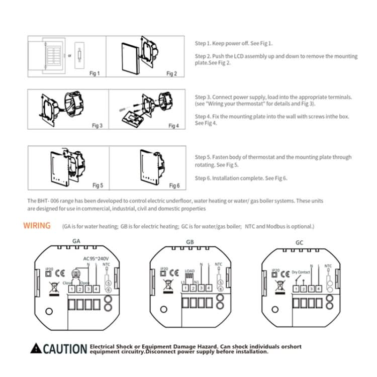 BHT-006GCLW 95-240V AC 5A Smart Home Heating Thermostat for EU Box, Control Boiler Heating with Only Internal Sensor, WiFi My Store