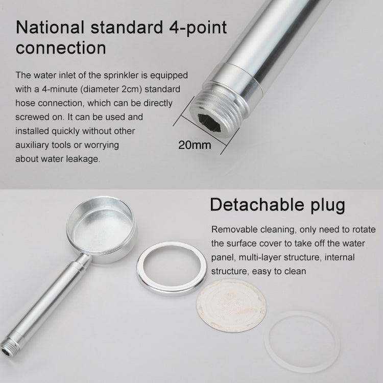 Space Aluminum Round Shape High Pressure Handheld Shower Head Water Saving Bathroom Accessories, Size: 23 x 8.2 x 2cm Reluova