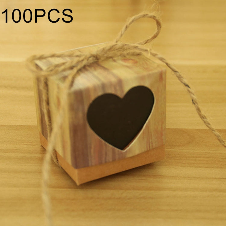 100 PCS Wedding Wood Grain Heart-shaped Pattern Hollowed-out Kraft Paper Sugar Box, Size: 5x5x5cm