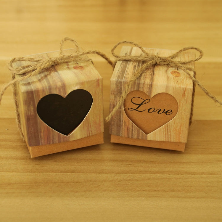 100 PCS Wedding Wood Grain Heart-shaped Pattern Hollowed-out Kraft Paper Sugar Box, Size: 5x5x5cm