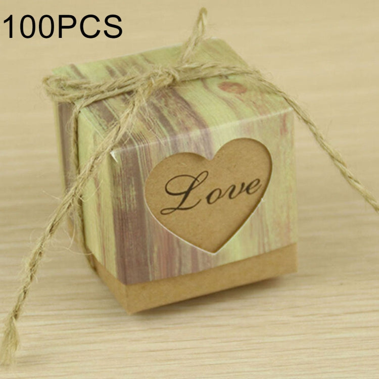 100 PCS Wedding Wood Grain Heart-shaped Pattern Hollowed-out Kraft Paper Sugar Box, Size: 5x5x5cm