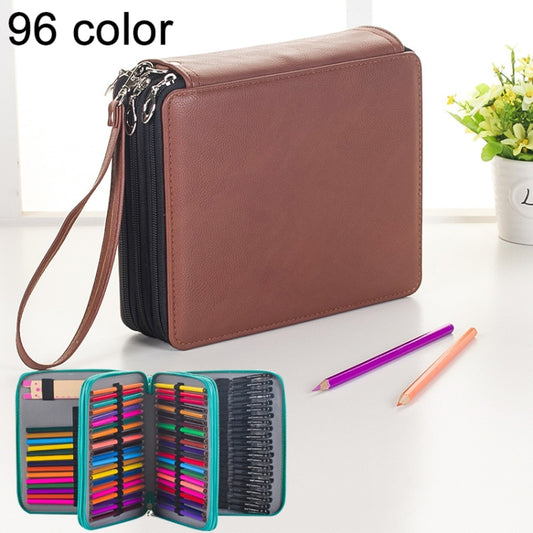 96 Slots Colored Pencil Case PU Leather Drawing Sketch Watercolor Pencils Holder Organizer with Hand Strap