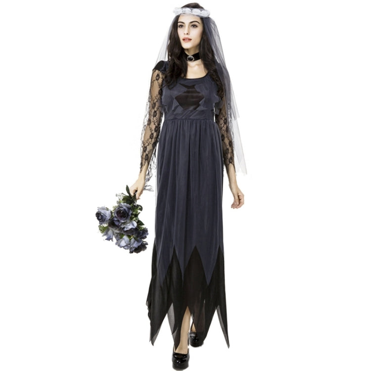 Halloween Costume Women Lace Chiffon Black Dress Ghost Bride Clothes Cosplay Game Uniforms, Size: L, Bust: 80cm, Waistline:72cm, Clothes Long:143cm My Store