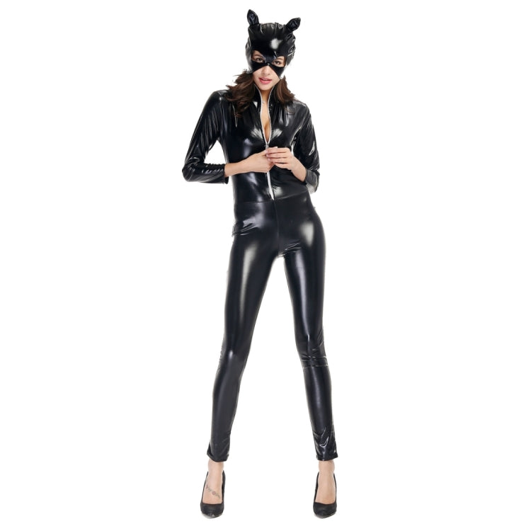 Halloween Costume Patent Leather Cat Girl Neutral Sexy Motorcycle Clothing  Stage Performance Cosplay Clothing, Size:M, Bust: 80-85cm, Waistline:66-72cm, Clothes Long:138cm My Store