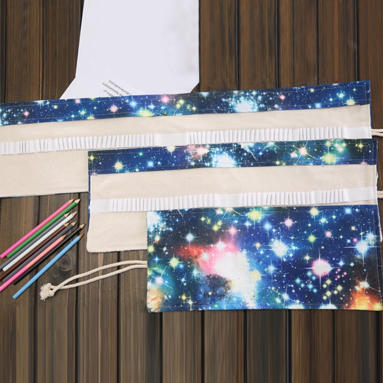 48 Slots Cosmic Galaxy Print Pen Bag Canvas Pencil Wrap Curtain Roll Up Pencil Case Stationery Pouch