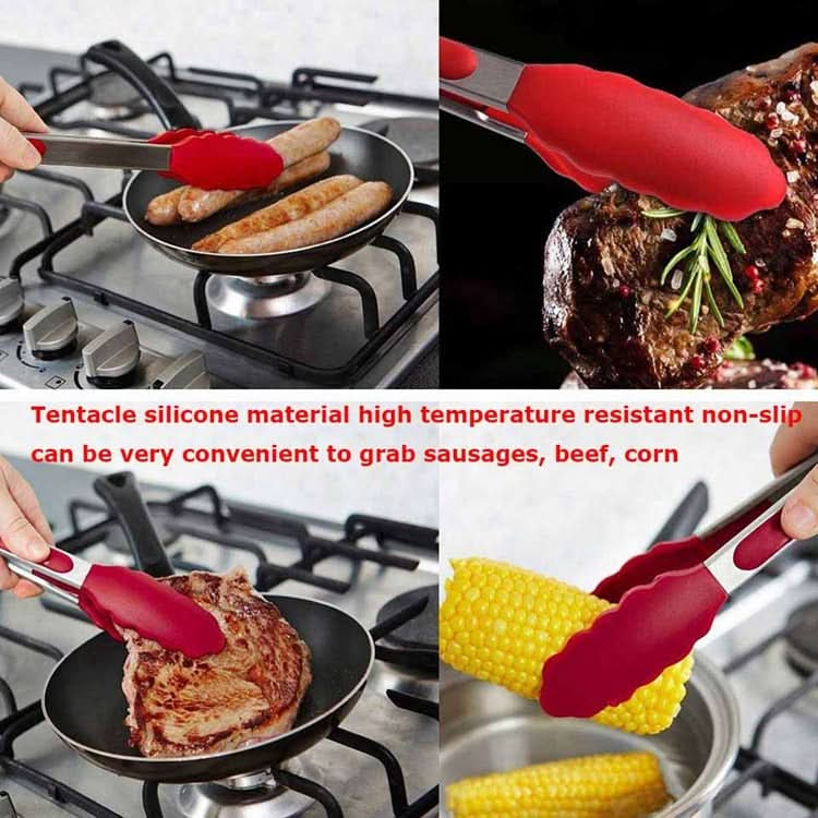 9 inch Silicone Non-slip Food Bread Barbecue BBQ Clip Tongs Kitchen Tools-Reluova