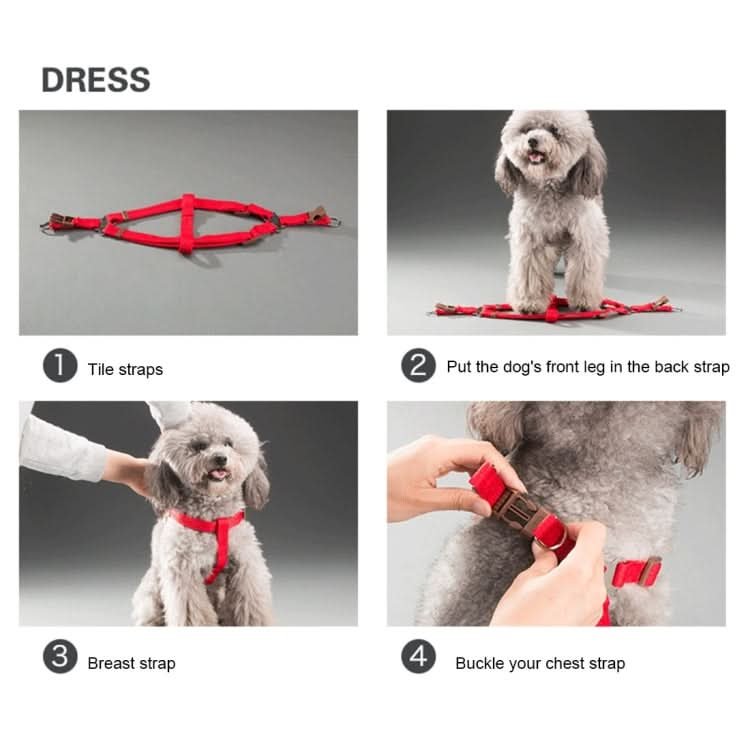 Pet Dog Collar + Harness + Leash Three Sets, S, Harness Chest Size: 34-50cm, Collar Neck Size: 24-35cm, Pet Weight: 8kg Below - Reluova