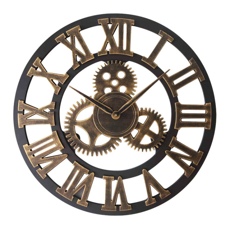 Retro Wooden Round Single-sided Gear Clock Rome Number Wall Clock, Diameter: 35cm My Store