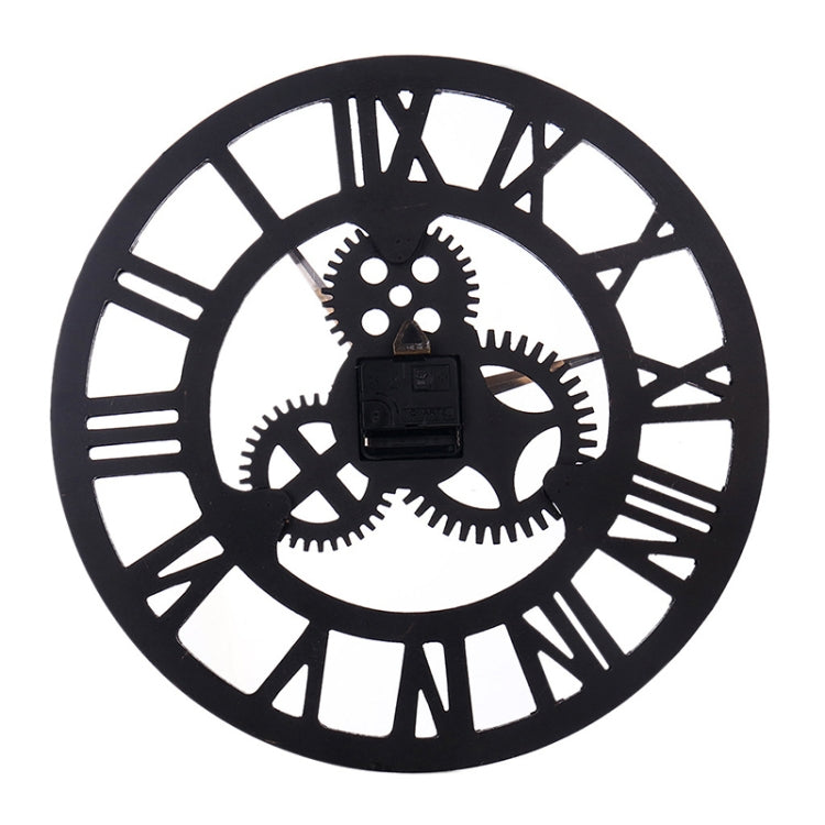 Retro Wooden Round Single-sided Gear Clock Rome Number Wall Clock, Diameter: 35cm My Store