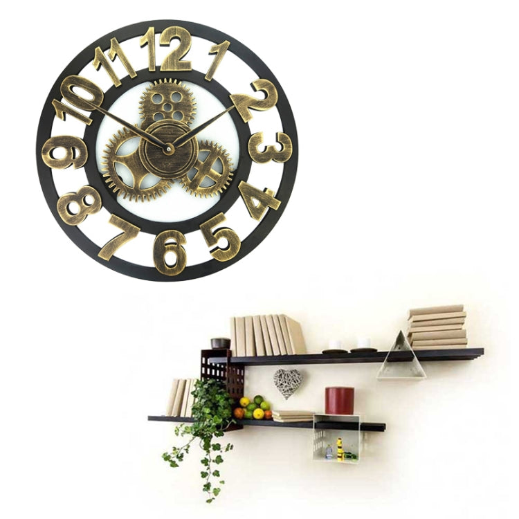 Retro Wooden Round Single-sided Gear Clock Number Wall Clock, Diameter: 40cm My Store